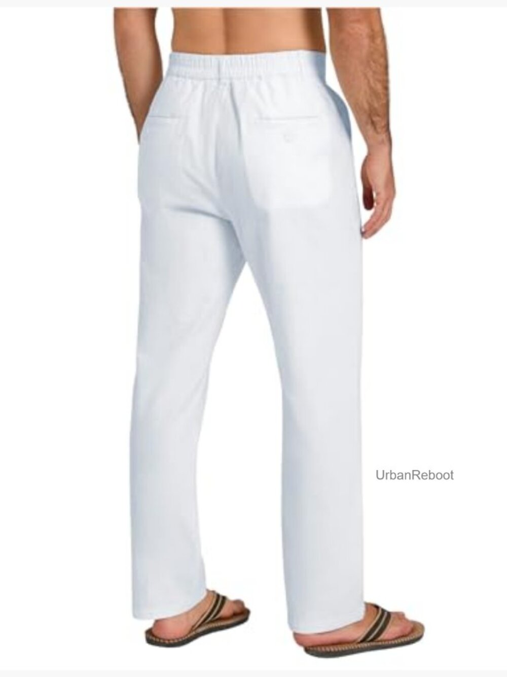 Men's Linen Casual Pants Elastic Waist Lightweight Summer Beach Pants with - Picture 2 of 7
